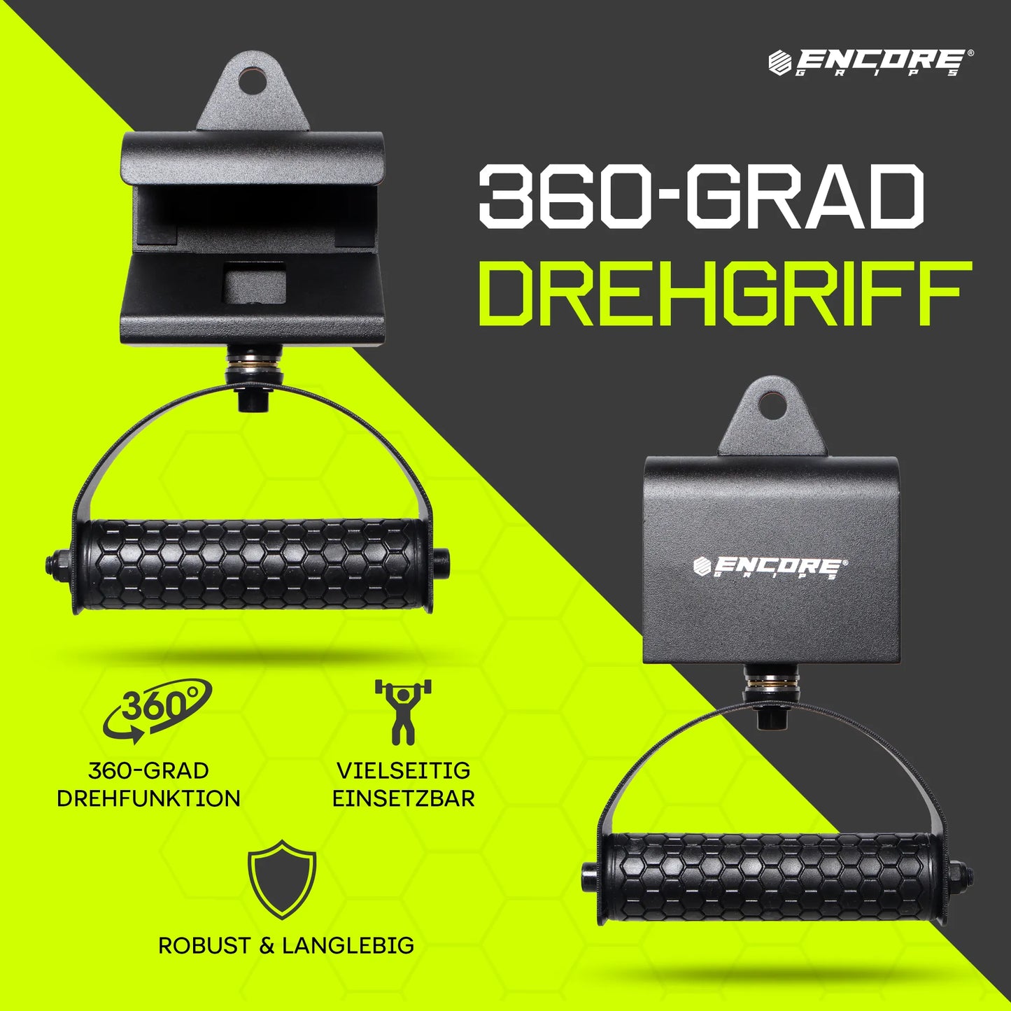 Encore Grips® 360° drehbare Klimmzuggriffe – Kabelzug Griffe & Pull Up Grips für Krafttraining
