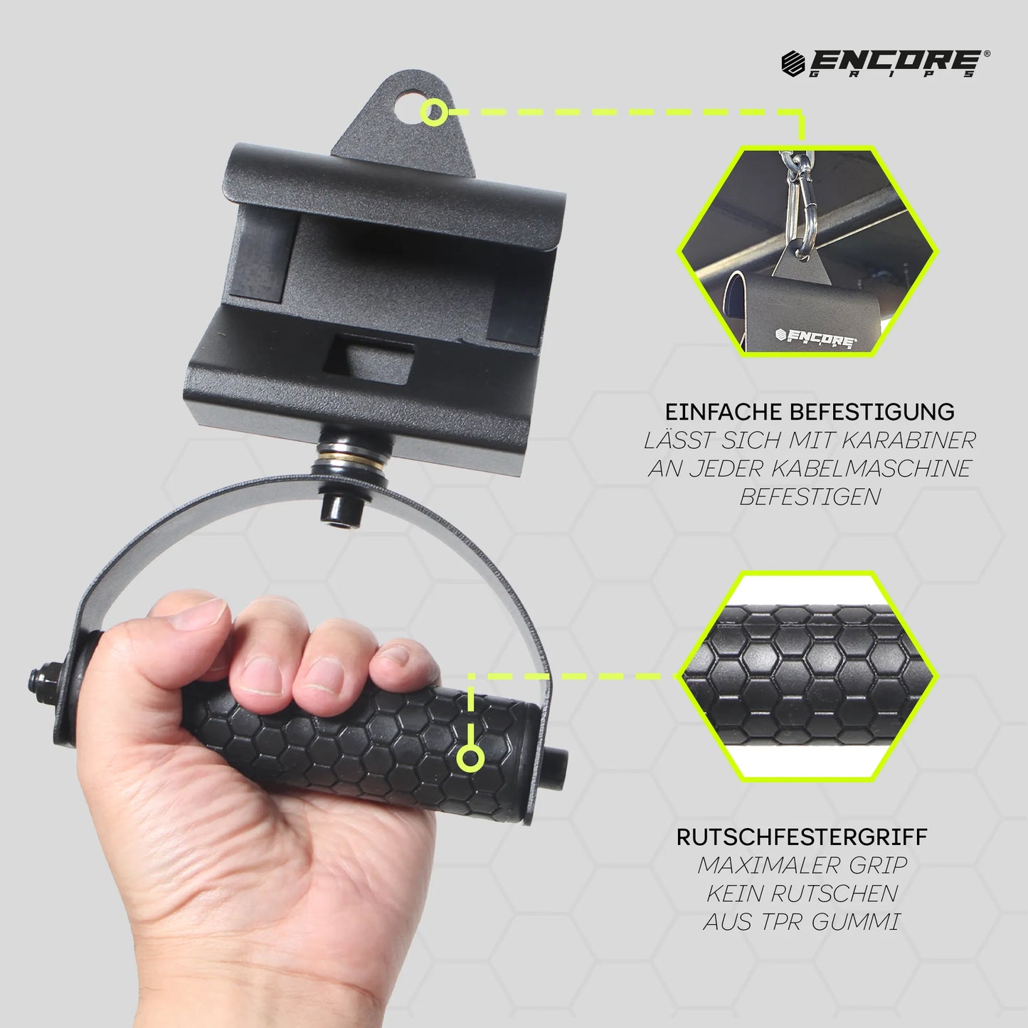 Encore Grips® 360° drehbare Klimmzuggriffe – Kabelzug Griffe & Pull Up Grips für Krafttraining