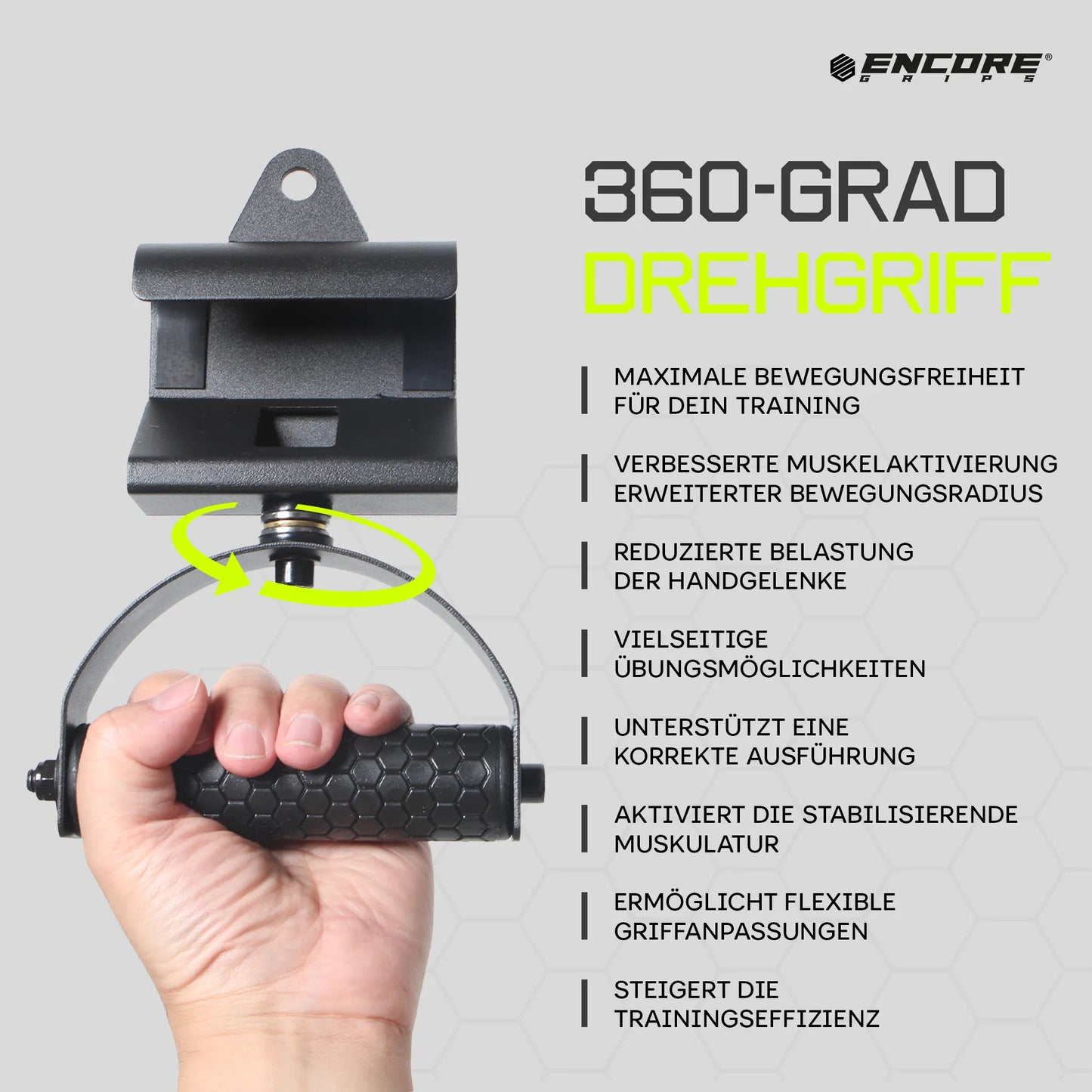 Encore Grips® 360° drehbare Klimmzuggriffe – Kabelzug Griffe & Pull Up Grips für Krafttraining