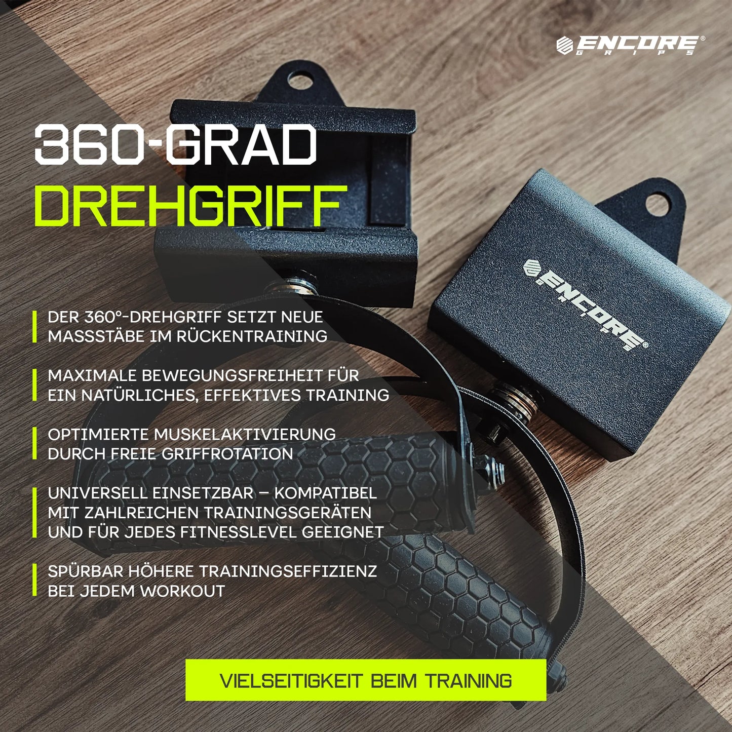 Encore Grips® 360° drehbare Klimmzuggriffe – Kabelzug Griffe & Pull Up Grips für Krafttraining