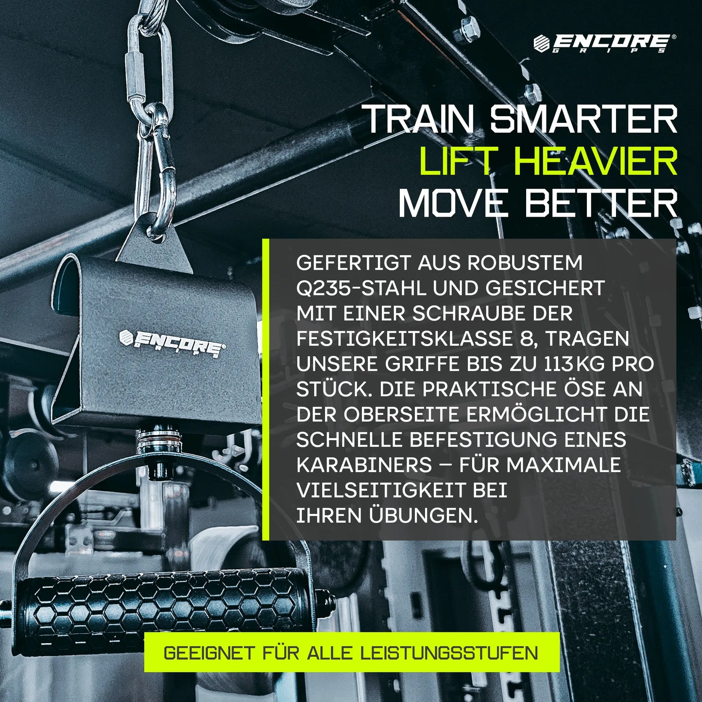 Encore Grips® 360° drehbare Klimmzuggriffe – Kabelzug Griffe & Pull Up Grips für Krafttraining