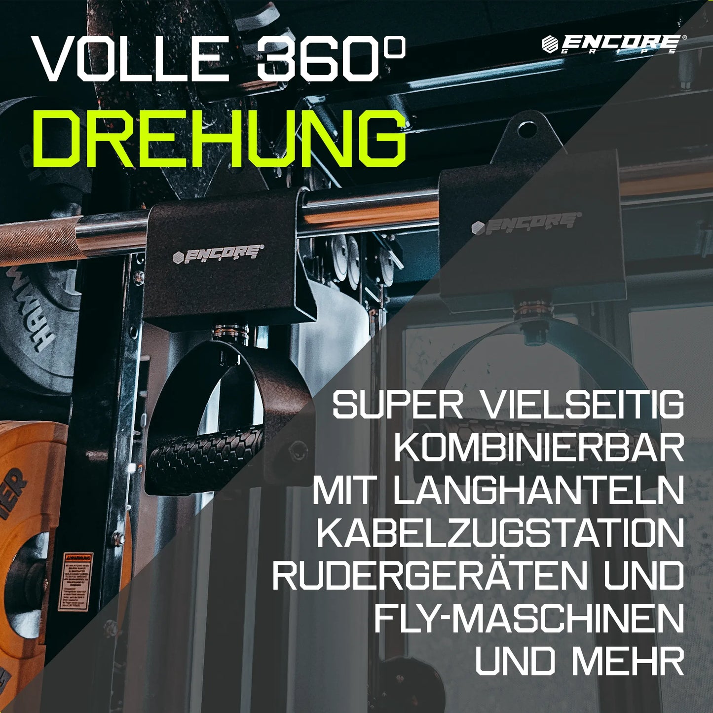 Encore Grips® 360° drehbare Klimmzuggriffe – Kabelzug Griffe & Pull Up Grips für Krafttraining