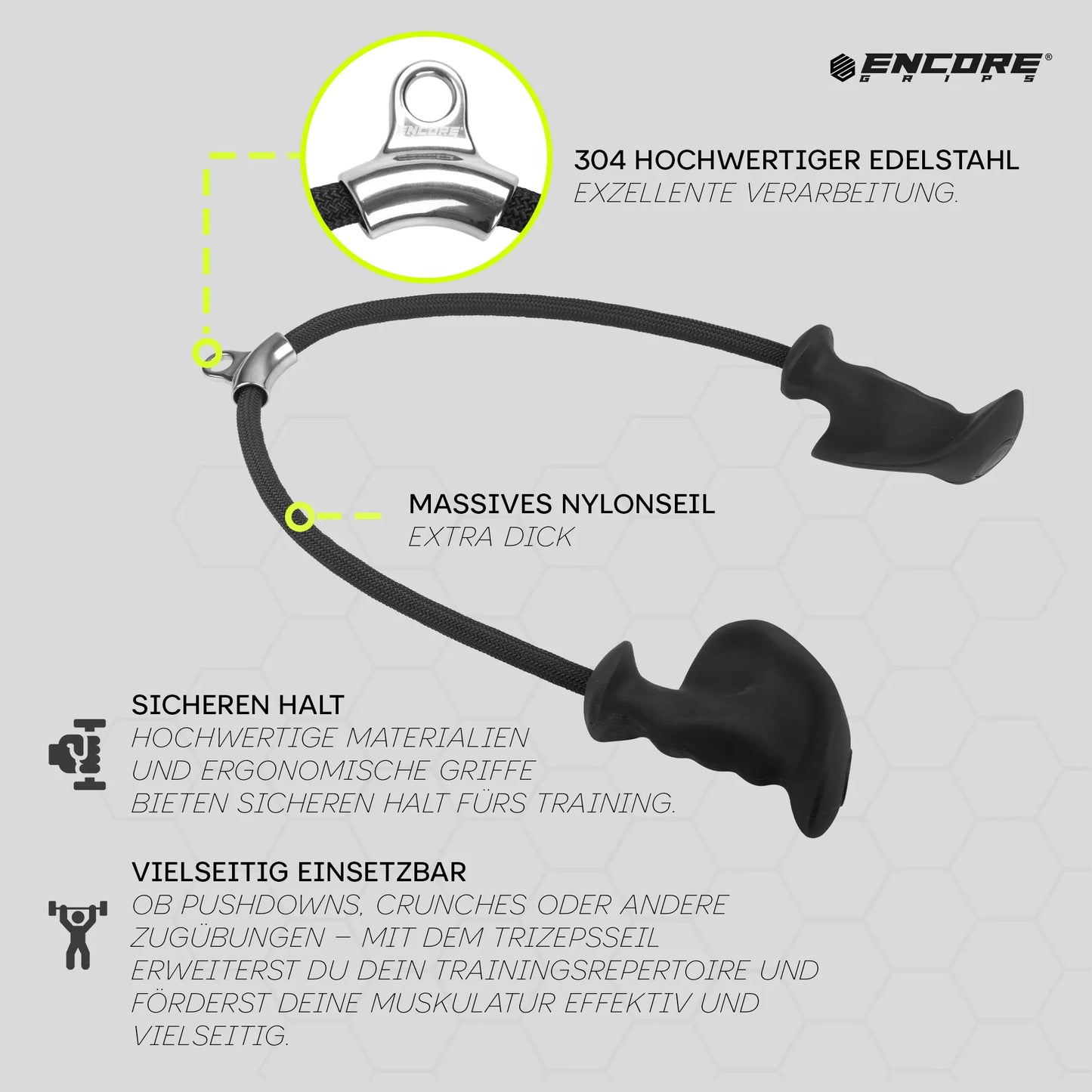 Encore Grips® Trizepsseil mit ergonomischen Griffen